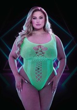 Sheer Mesh Thong Teddy Bodysuit Glow in the Dark Fishnet Plus Size