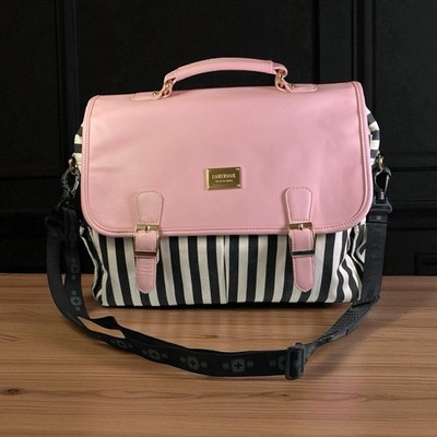 LOVEVOOK Computer Laptop Messenger Bag Slim - Pink w/Black White Stripes 15.6 