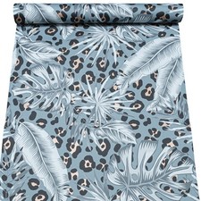 Blue Grey Tropical Wallpaper Metallic Gold Leopard Print Spots Feature Wall