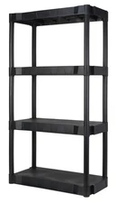  Black Plastic 4-Tier Shelving Unit, 280 lb Capacity, 56.2x30x13.8 Inches