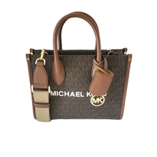 Michael Kors Mirella Small Shopper Top Zip Crossbody Handbag Brown MK Logo