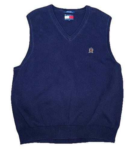Tommy Hilfiger, Vtg 1990s Tommy Hilfiger vest sweater cotton casual size Heavy knit v-neck