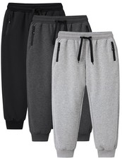 3 Pack Boys Sweatpants Athletic Workout Joggers with Zipper Pocket Drawstring...