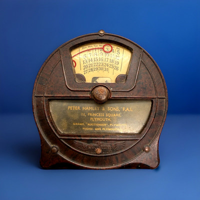 Vintage Tischkalender Calendox Ewiger Bakelit Werbung funktionstüchtig braun 1930