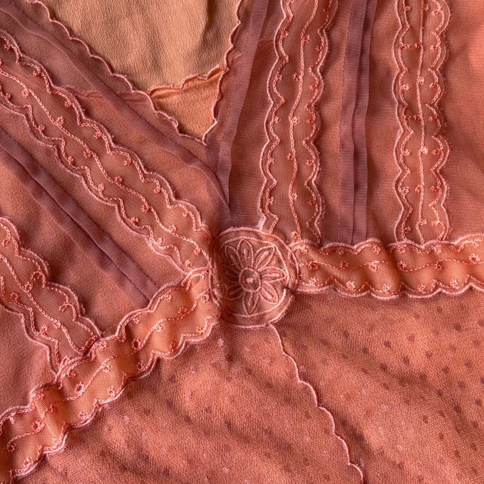 Nataya Titanic Gown Tulle Dress Dress | Size XL | Peach Downton Abbey Sheer - Image 3 of 4