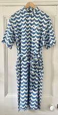 Uniqlo Marimekko Women’s Blue White Short-Sleeve Linen Blend Dress L UK 14 EU 42