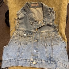 Women  s Guess Blue Jean Cut Off Vest