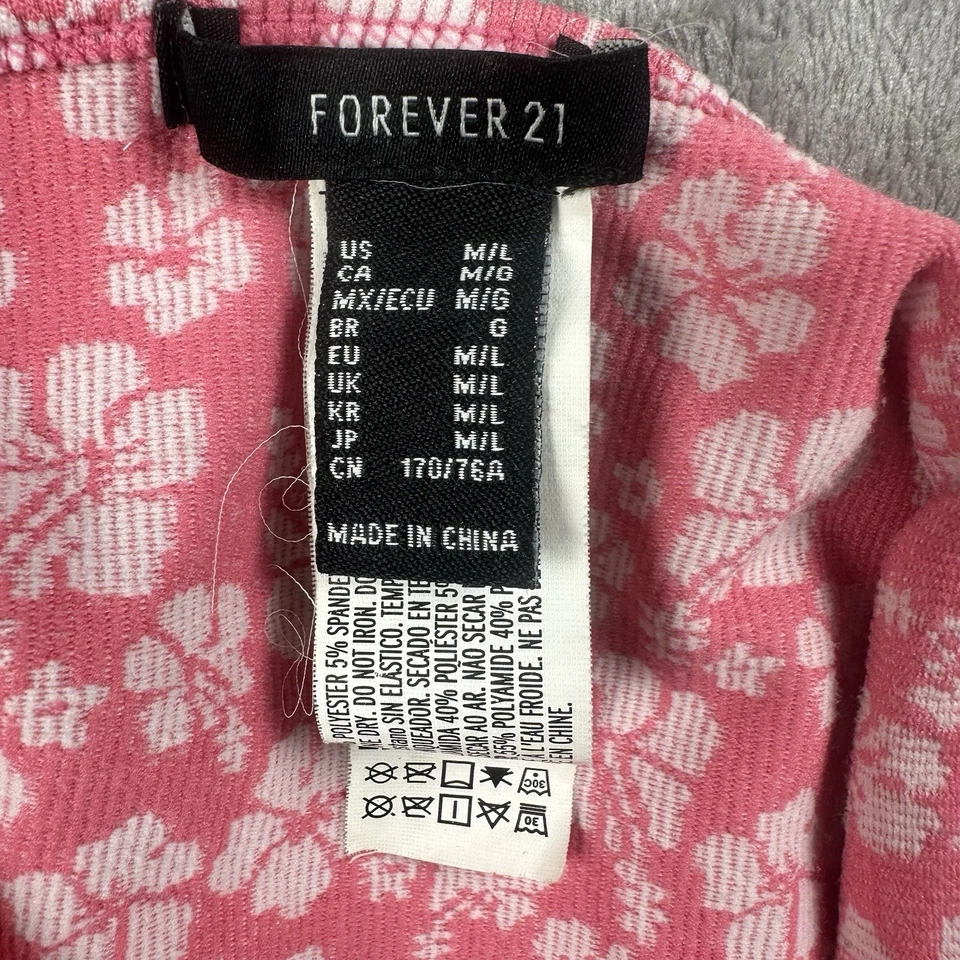 Camiseta sin mangas Forever 21 Halter Rosa Floral Tejido Acanalado Y2K Retro Festival M/L Foto 3 de 4