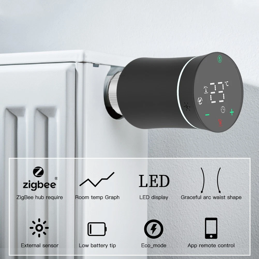 Tuya ZigBee Smart Thermostat TRV Radiator Valve Programmable For Alexa Google