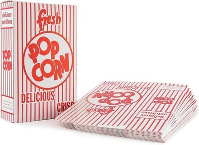 Popcorn 3-E Red and White Close Top Popcorn Boxes, 1.25 Oz, 500 Count, NEW!