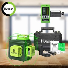 Huepar 3D Cross Line Self leveling Laser Level Green Beam with Hard Box+Receiver