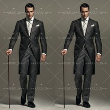 Black Men's Formal Suits With Tail Peak Lapel Wedding Groom Party Prom Tuxedos