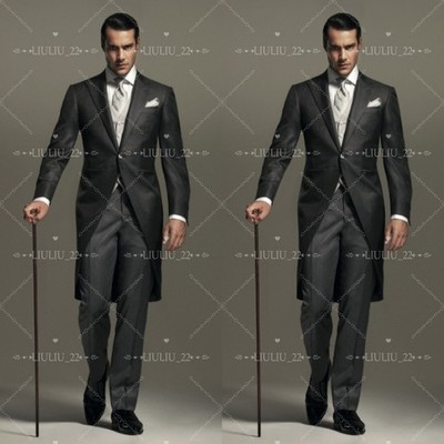 Black Men's Formal Suits With Tail Peak Lapel Wedding Groom Party Prom Tuxedos