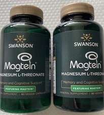2 Pack Magnesium L-Threonate Featuring Magtein 180 Veggie Caps Cognitive Health