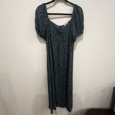 LOFT Womens Shimmer Floral Dress Sz 14 Puffed Sleeve Flare Cottagecore Peasant