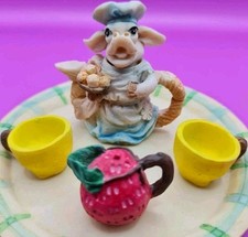   4 pc Cow Miniature Tea Set Vintage decorative resin dollhouse children