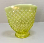 Fenton Hobnail Vaseline Uranium Miniature Fan Vase