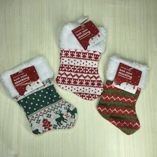 Mini Knit Christmas Stocking Lot Of 3 NEW 6.5” Home By Rite Aid Sweater Look