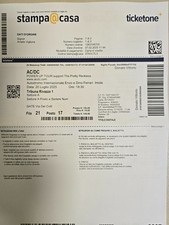 N. 2 biglietti posti a sedere numerati Tribuna Rivazza concerto AC/DC Imola