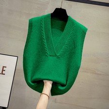Women Knitted Vest Tank Tops Sleeveless Sweater Jumper V Neck A Knit Outerwear