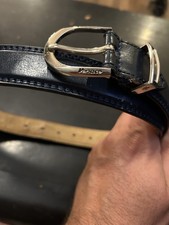 Versace Men's Navy Blue Dress Belt Silver Buckle Adjustable Designer