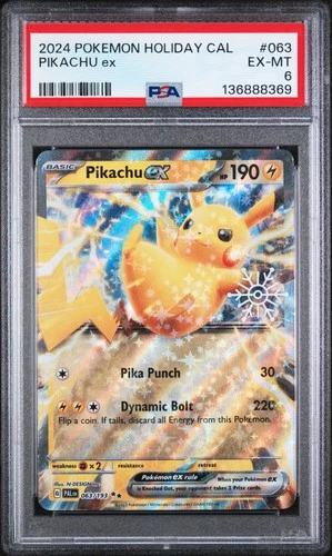 2024 POKEMON HOLIDAY CALENDAR #063 PIKACHU EX PSA 6