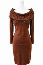 Vintage Carole Little Beaded Camel Brown Sweater Dress Midi Best For L No Size