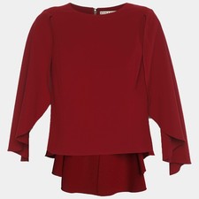 Alice Olivia Red Crepe Babette Cropped Cape Top L