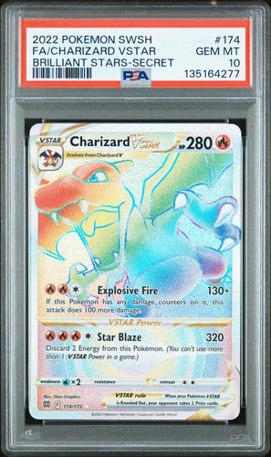 2022 POKEMON SWORD & SHIELD BRILLIANT STARS #174 FULL ART/CHARIZARD VSTAR PSA 10