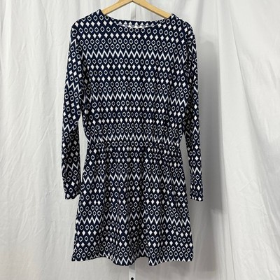 Coolibar Mini Dress Size Small UPF 50 Sun Protection Navy Blue White Geometric 