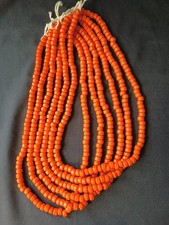 Lot of 6 Strands 22" Glass Opaque Orange Pony Beads Approximately 100 6mm x 9mm