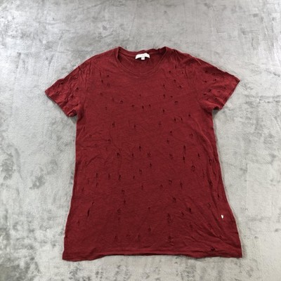 IRO Shirt Womens Small Red Clay Distressed 100% Linen Tee Made Portugal
