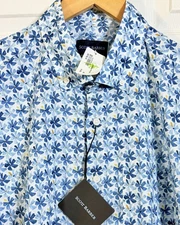 $175 New SCOTT BARBER Voile Flower Print Shirt 100% Cotton Floral Flower Large L