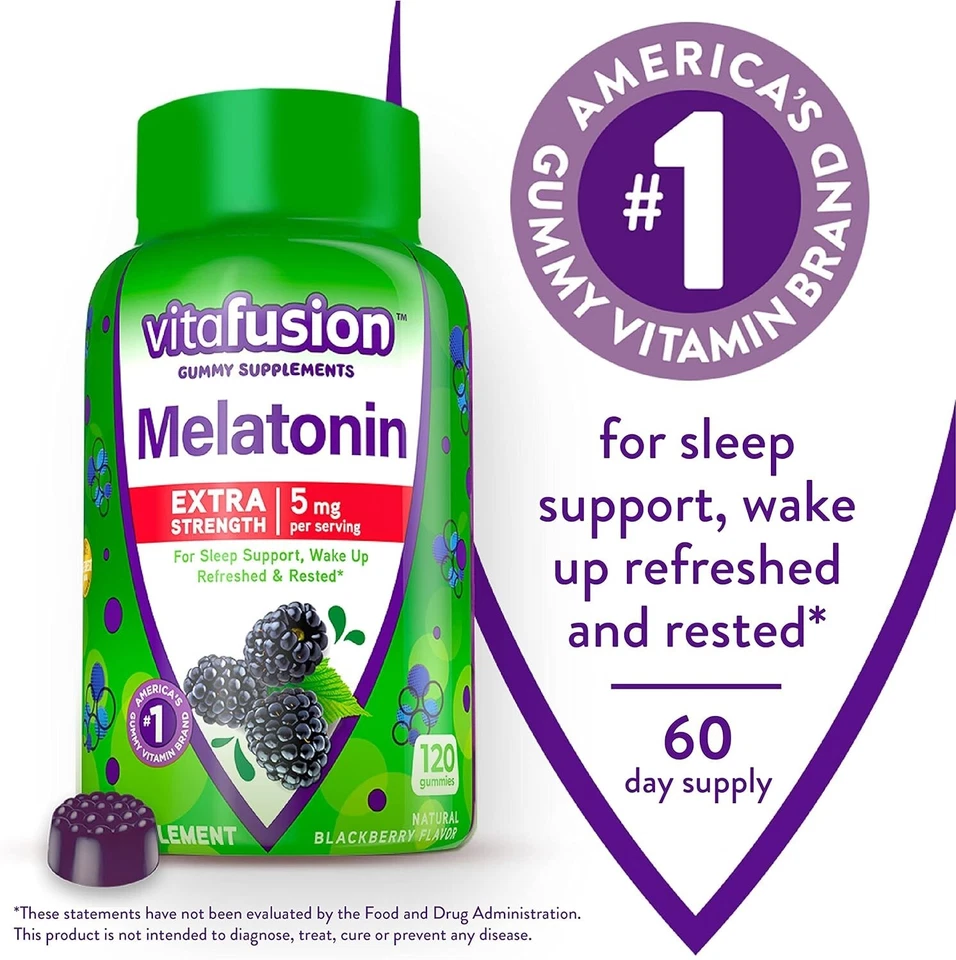 Vitafusion Extra Fuerte Melatonina Gomosas Vitaminas, 5Mg, 120 Ct Gomitas Foto 2 de 4