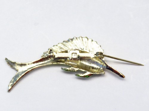 Spilla vintage smalto strass pesce marlin pesce spada nautica mare stravagante - Foto 7 di 8