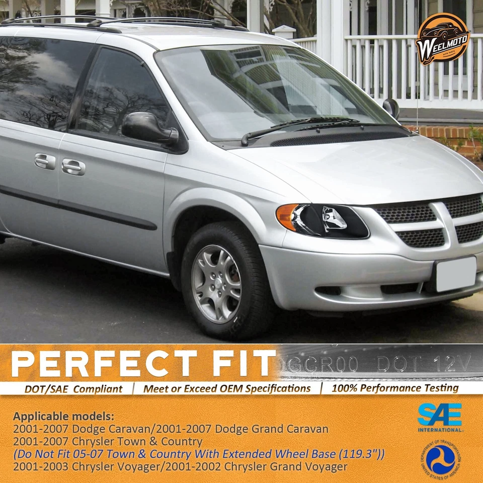 Pair Headlights For 2001-2007 Dodge Grand Caravan/Chrysler Town&Country - Imagem 2 de 4