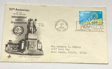 United Nations 50th Anniversary ILO Labor Org First Day Issue Postal Cover FDC