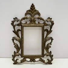 Antique (?) Victorian Baroque Rococo Picture Frame, Gold Tone Cast Iron READ