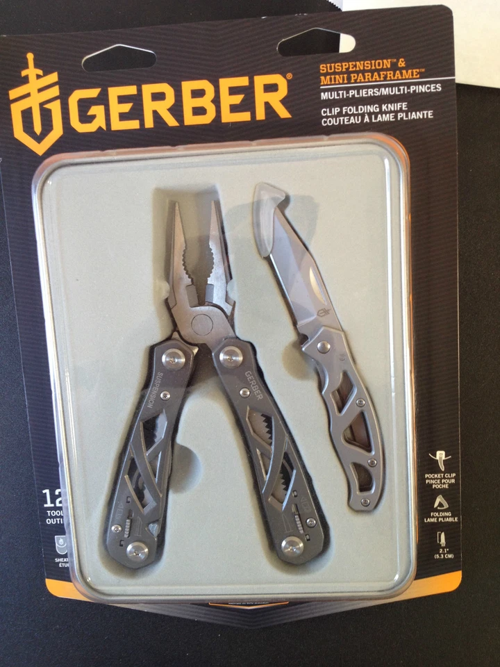 Gerber Suspension Multi Tool & Mini Fine Edge Paraframe Folding Knife Combo 3208 - Image 2 of 4