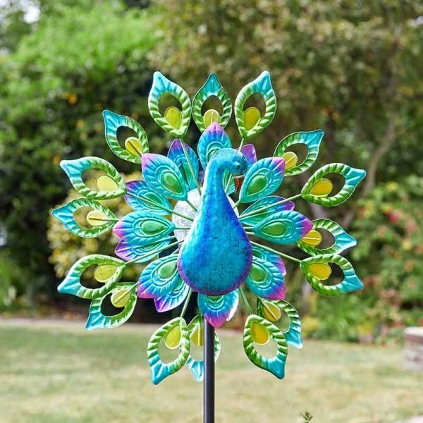 Peacock Bright Metal Wind Spinner Solar Powered Garden LED Light Up Decoration - Image 4 of 4
