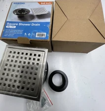QTY 2 Webang 6x6 Inch Square Stainless Steel Shower Drain Brushed Nickel