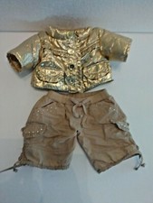Build-A-Bear Gold Metallic Jacket  Bling Beige Cargo Pants Outfit