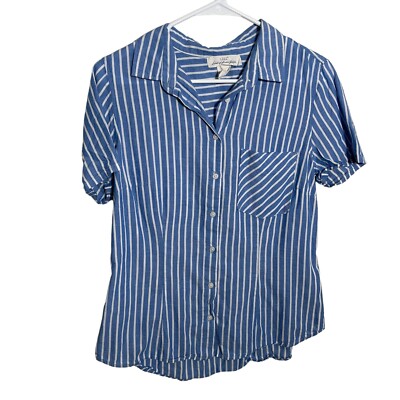 LOGG Label Of Graded Goods Shirt Women's 12 Blue Striped Button Up Blouse  Top