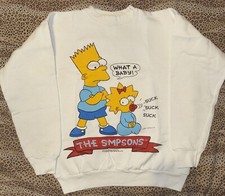 Vintage Bart Simpson Sweatshirt Size Large L 1990 What A Baby White 0523