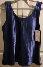 NEW Cinema Etoile Large Camisole Tank Top NAVY Silky Satin Scoop Round Neck NWT