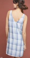 Cloth & Stone Plaid Buttondown Dress PETITE XS Blue & White Women’s PXS
