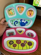 2 Circo Divided Melamine Child's Plates Blue and Pink