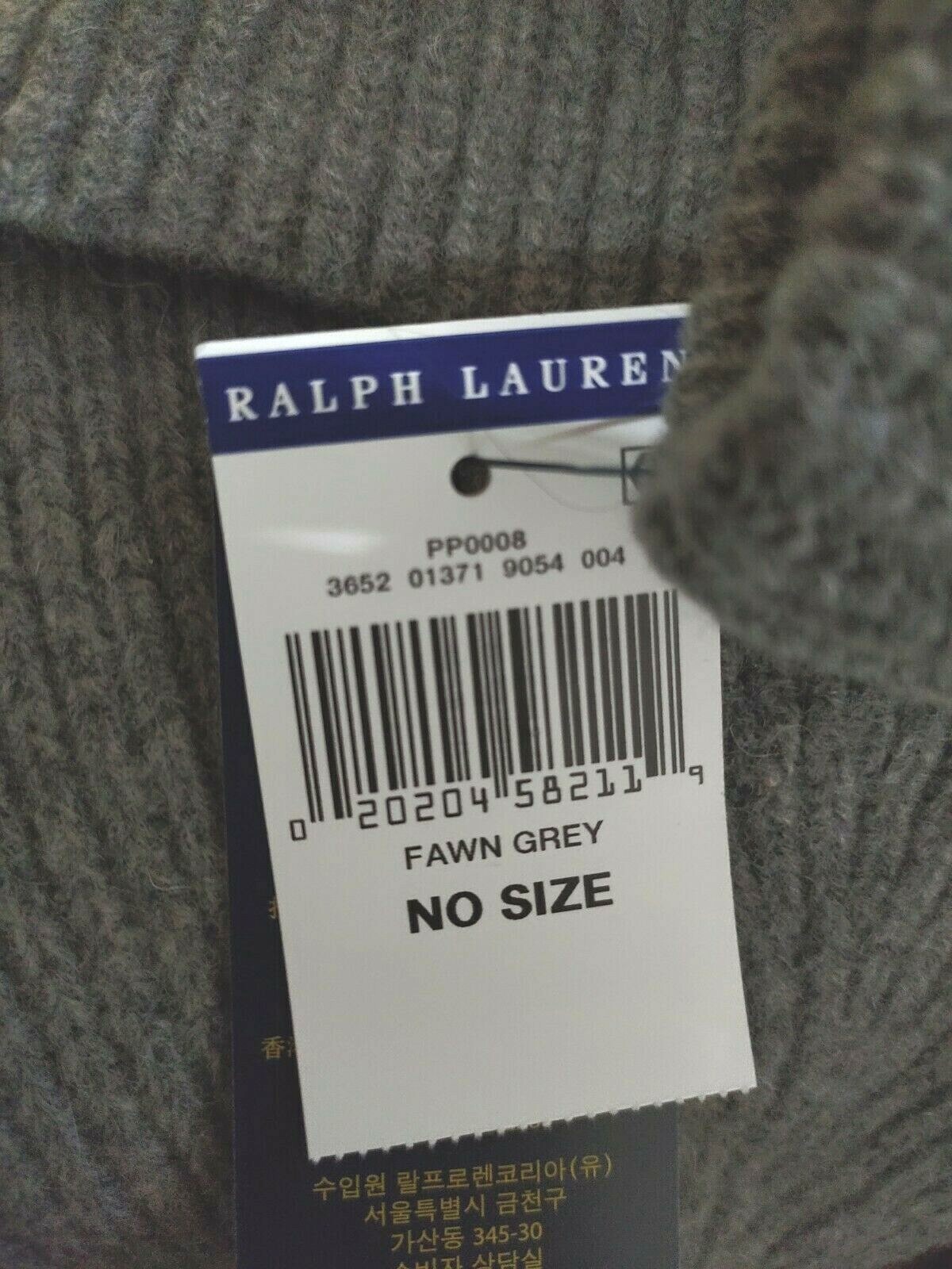 Cappello Polo Ralph Lauren grigio polsino lana berretto firmato pony maglia nuovo con etichette