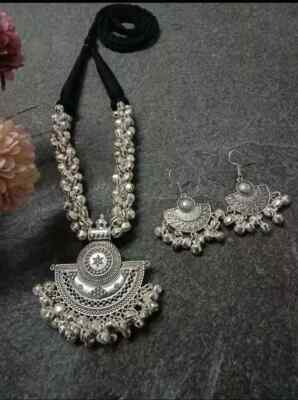 Indian Ethnic Oxidized Jewelry Silver Ghungroo Necklace with