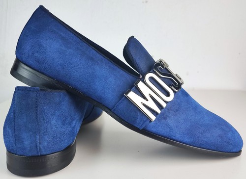 Mocasines MOSCHINO con logotipo mocasines hombre diseñador cuero zapatos azul talla 42 NUEVO - Imagen 4 de 19